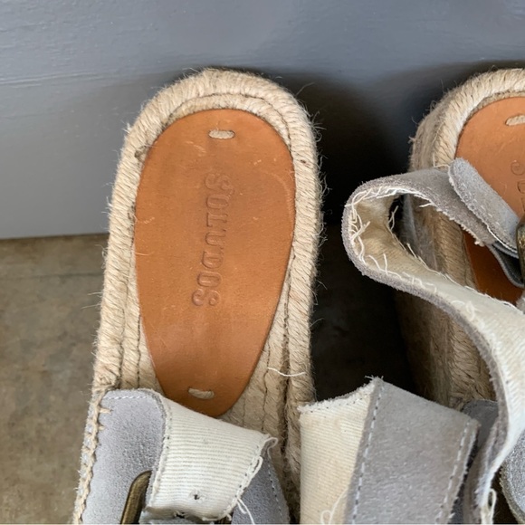 Soludos Gray Leather Espadrille Wedge Sandals Size 8 - Picture 4 of 10